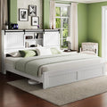 King Size Bed Frame with Storage Headboard, Sliding Barn Door, Wood Platform Bed with Reading Light and Charging Station, Wood Slats Support, Easy Assembly, Noise-Free, Antique White