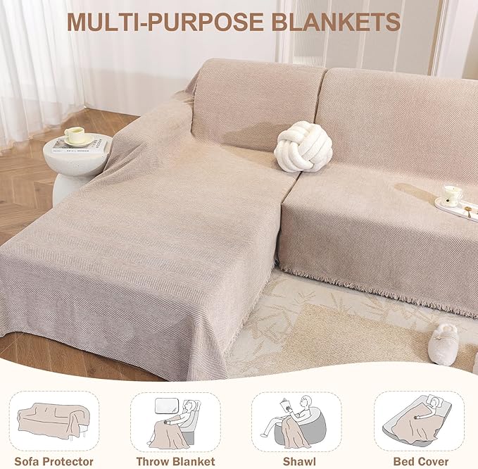 OstepDecor Sectional Couch Covers 2 Pieces, L Shaped Couch Cover Blanket, Sectional Sofa Cover Washable, Chaise Lounge Sofa Slipcovers Pet Furniture Protector for Dogs (71"x102"+71"x118", Khaki)