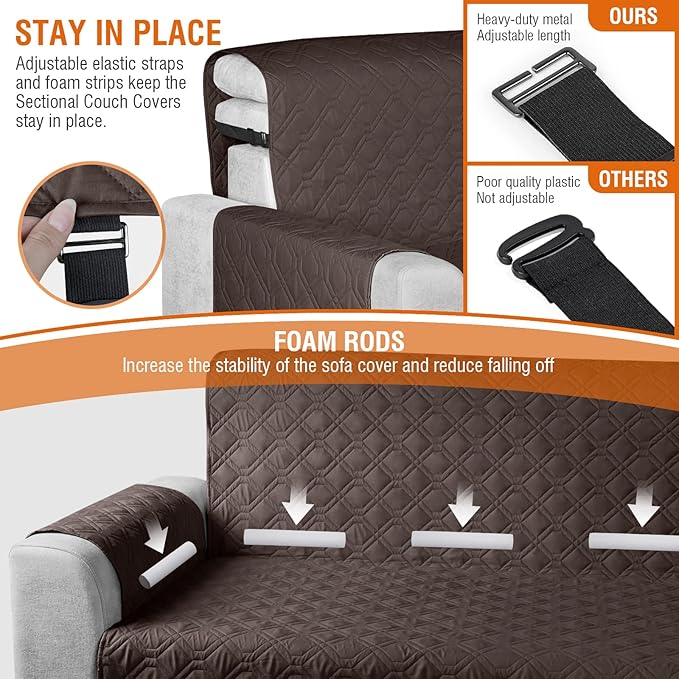 VANSOFY Sectional Couch Covers 100% Waterproof L Shaped Sofa Slipcover 3pcs Reversible Chaise Lounge Cover for Sectional Sofa Furniture Protector Cover for Pets Cat Dog(X-Large, Chocolate)