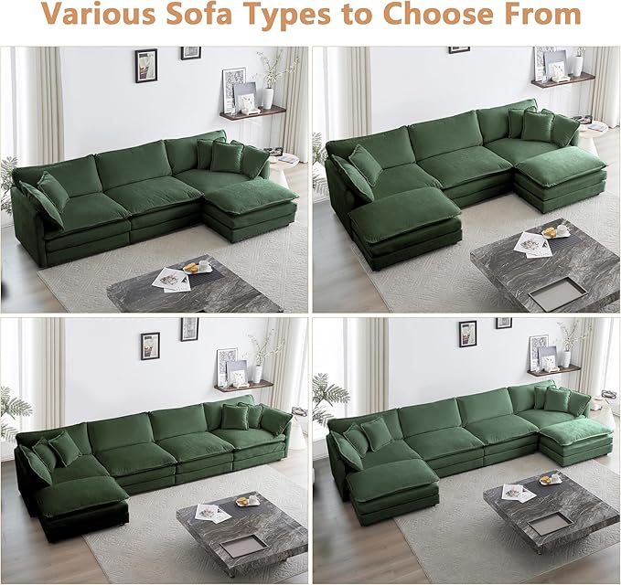 mikibama Modular Sectional Sofa, 76.4 Inch L Shaped Couch Set for Living Room, Loveseat Comfy Cloud Couches with Movable Ottoman, DIY Combination, Chenille, Evergreen