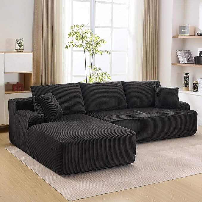 Sectional Cloud Boneless Couch 106" Modern Comfy L-Shape Corner No Assembly Required Convertible Compression Sleeper Modular Sofa with Corduroy Fabric Deep Seat Loveseat + Chaise for Living Room