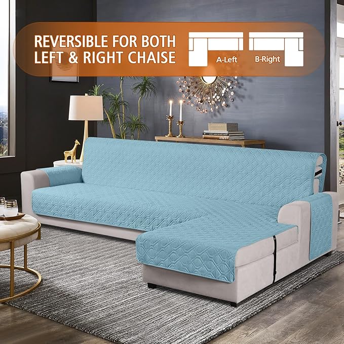 VANSOFY Upgraded Sectional Couch Covers 100% Waterproof L Shaped Sofa Slipcover Reversible Chaise Lounge Cover for Sectional Sofa Furniture Protector Cover for Pets Dog Cat(X-Large, Azuree)