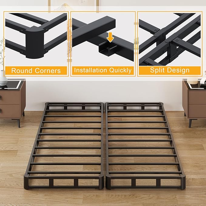 Lutown-Teen 4 Inch Split Box Spring Full Size Bed, Heavy Duty Metal Full Size Box Spring Only Mattress Foundation with Fabric Cover, Easy Assembly, Noise Free