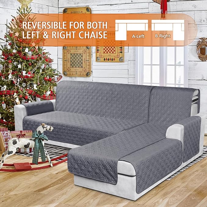 VANSOFY Sectional Couch Covers 100% Waterproof L Shaped Sofa Slipcover 3pcs Reversible Chaise Lounge Cover for Sectional Sofa Furniture Protector Cover for Pets Dog Cat(Small, Dark Gray)