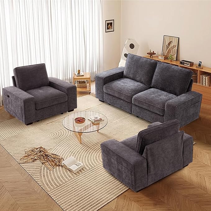 TEKAMON 45" Accent Chair with Seat Storage, Oversized Single Sofa Chair, Modern Chenille Fabric Armchair for Living Room/Office with Deep Seat, Wide Armrests, Side Pockets, USB, WashableCovers(DkGrey)