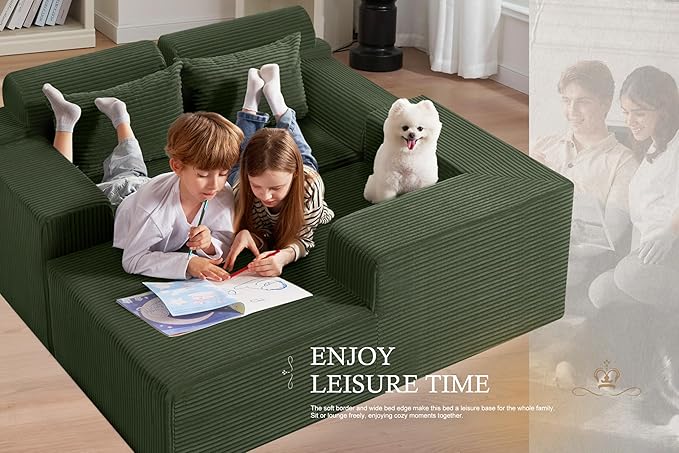 HABUTWAY Sectional Couches for Living Room,No Assembly L Shaped Couch 105" Modular Sectional Sofa Couch with Deep Seat,Cloud Couches Furniture Sets for Apartment,Corduroy (Green, Right Facing)
