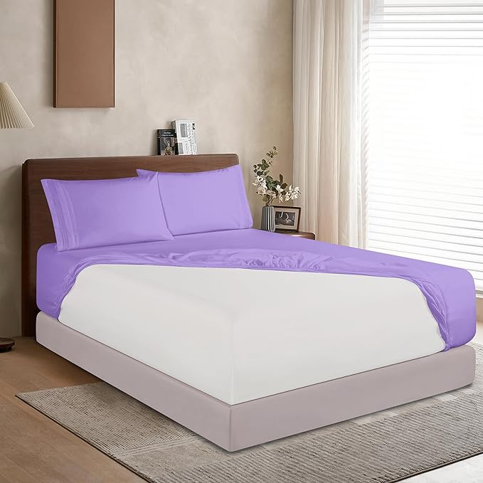 Elegant Comfort 1500 Premium Hotel Quality 18-24 Inches Deep - Extra Deep Pocket Single Fitted Sheet for High Mattress, Luxury and Softest, Smart Pocket - Wrinkle Free, Twin/Twin XL, Lilac