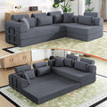 Boneless Sectional for Small Spaces, 106” L Shaped Couch from Two 70.87” Modules, Reconfigures to 141.7” Straight Sofa, Corduroy Compressed Couch in a Box with Headrest Back Pillows, Dark Grey