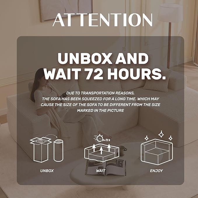 107" Boneless Couch with Deep Seat, Set of Modular Sectional Sofa, Cloud Sectional Couch for Living Room, No Assembly Required, Corduroy, L-Shape Right, White
