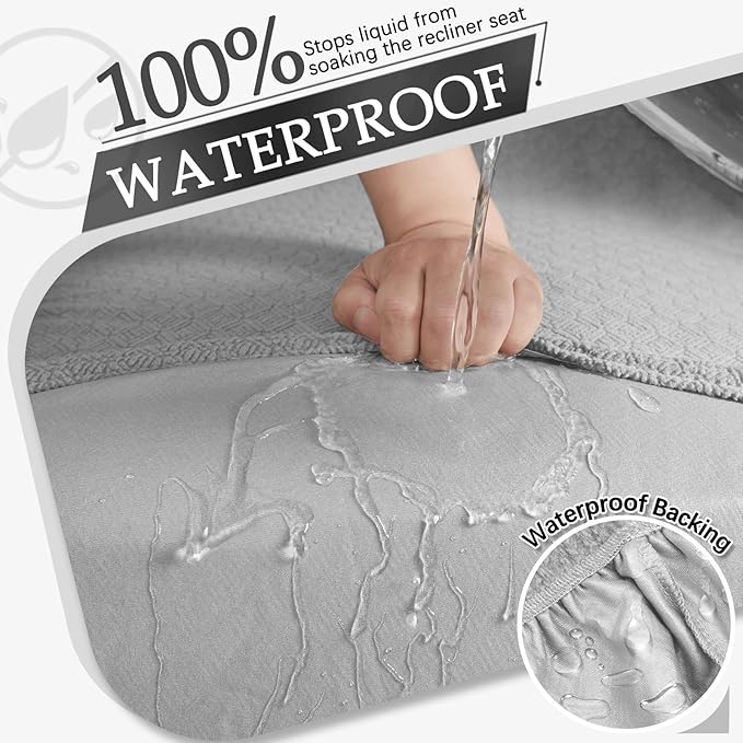 Waterproof Reclining Sectional Couch Covers Washable L Shaped Couch Cover for Sectionals Recliner Sofa Covers Stretch Corner Recliner Slipcovers(5 Seater 1 Console Cover, Silver Gray)