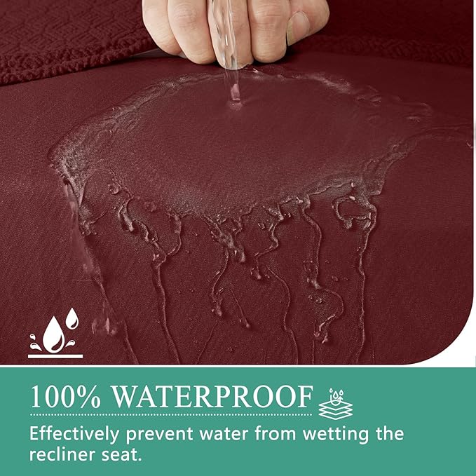 Waterproof Reclining Sectional Couch Covers Washable L Shaped Couch Cover for Sectionals Recliner Sofa Covers Stretch Corner Recliner Slipcovers for Dogs (Additional Seat Cover, Wine Red)