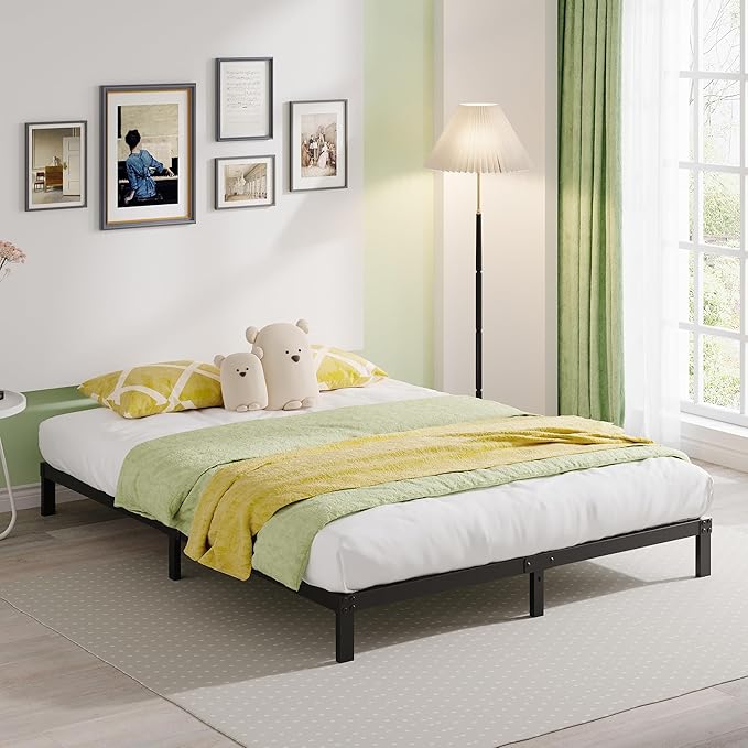 EMODA 6 Inch Full Size Bed Frame Heavy Duty Metal Platform No Box Spring Needed, Easy Assembly Noise Free, Black