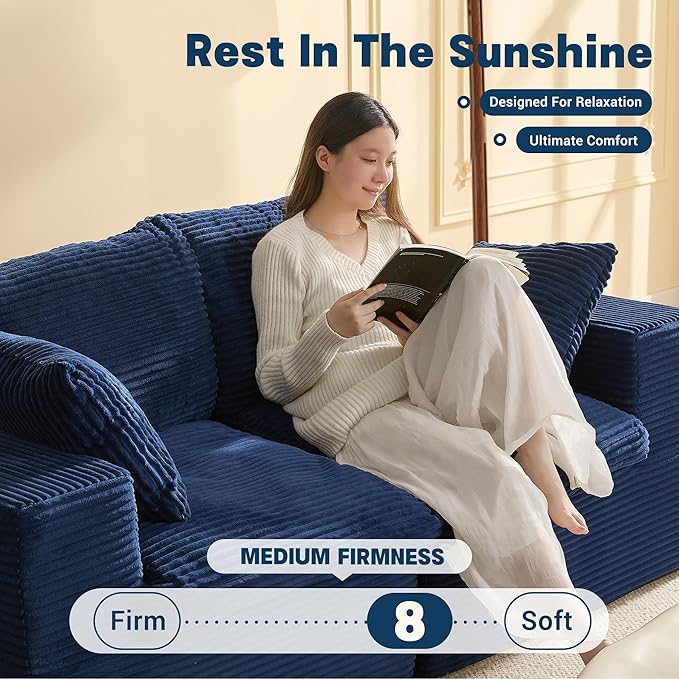 74.8” Set of Cloud Couch, Modular Loveseat Sofa, Convertible Sofas Bed, Deep Seat Sofa, Cozy Sofa for Living Room, Office and Bedroom, Corduroy, Blue