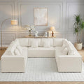138'' Boneless Chenille U Shaped Couch, Oversized Modular Sectional 8 Seater Sofa, Modern Deep Seat Corner Cloud Compressed Couch, No Assembly Sleeper Sofa with Chaise for Living Room, Beige