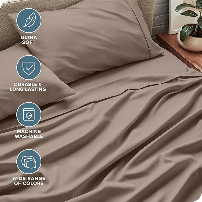 Bare Home Twin XL Sheet Set - 1800 Ultra-Soft Microfiber Twin Extra Long Bed Sheets - Double Brushed - Deep Pockets - Easy Fit - 3 Piece Set - Bedding Sheets & Pillowcases (Twin XL, Taupe)