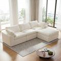 109’’ Cloud Couch for Living Room, Boneless Modular Sectional Sofa L-Shape with Ottoman Washable Cushion Cover, No Assembly Required, White (3-Seat + 1 Ottoman)