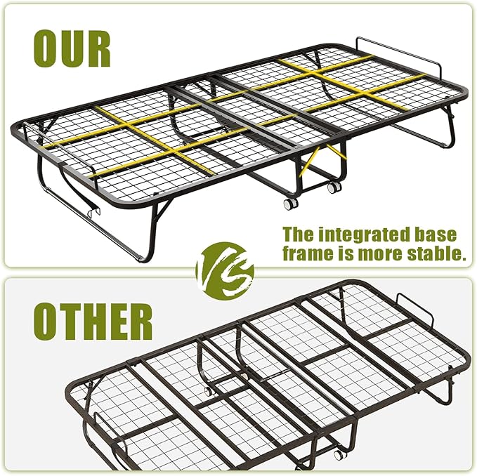 Folding Bed with Mattress for Adults, 75" x 45" XL Twin Rollaway Bed with Memory Foam Mattress, Portable Foldable Guest Bed with Metal Frame, Deluxe Extra Bed with Side Storage Pocket