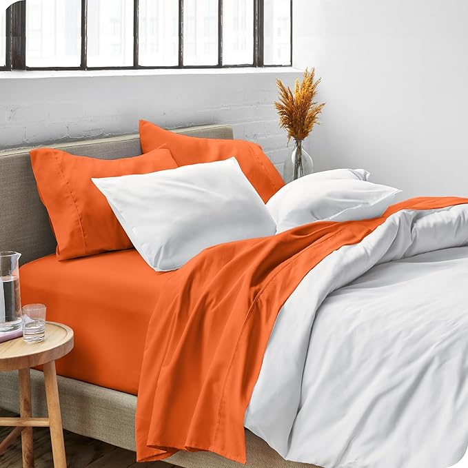 Bare Home Twin XL Sheet Set - 1800 Ultra-Soft Microfiber Twin Extra Long Bed Sheets - Double Brushed - Deep Pockets - Easy Fit - 3 Piece Set - Bedding Sheets & Pillowcases (Twin XL, Orange)