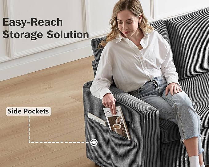 Vipbear 104" Sectional Sleeper Sofa Bed with Pull Out Bed, U Shaped Couch Pull Out Couch with Reclining Backrest, Reversible Storage Chaise, USB Ports, Tool-Free Assembly, Corduroy Grey