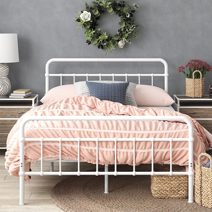 Zinus Florence Metal Platform Bed Frame, Mattress Foundation, No Box Spring Needed, Easy Assembly, White, Twin