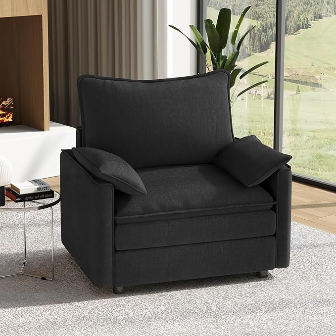 Vesgantti 40" Single Seat Sofa, Comfy Cloud Couch Deep Seat Upholstered Couch Chenille Modern Sofa with Armrest Pillows, Easy Assembly for Living Room, Bedroom and Apartment, Black