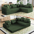 106” L Shaped Boneless Sectional Couch, Two 70.87” Pieces Convert to 141.7” Extra Long Straight Sofa, Corduroy Couch in a Box with Headrest and Back Pillows for Apartment Living Room, Dark Green