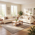YOUDENOVA 2 Pieces Corduroy Couch Set for Living Room, 6 Seats Cloud Sofa, Deep Seat Floor Couch for Bedroom, Futon Modern Sofa Bed, White Corduroy