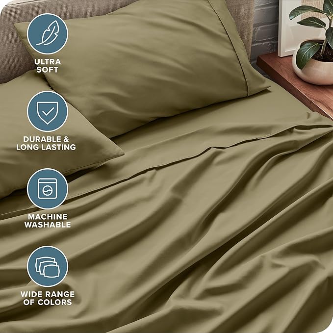 Bare Home Full XL Sheet Set - 1800 Ultra-Soft Microfiber Full Extra Long Bed Sheets - Double Brushed - Deep Pockets - Easy Fit - 4 Piece Set - Bedding Sheets & Pillowcases (Full XL, Olive)