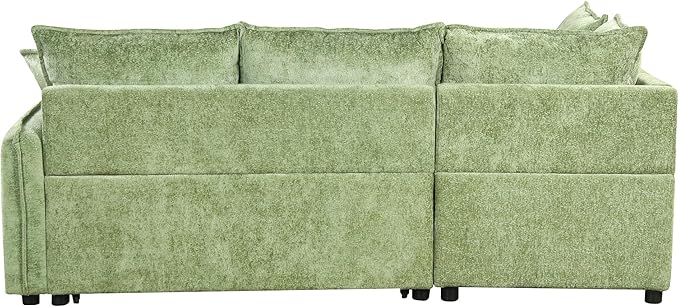 LUMISOL 82.7" Convertible Sleeper Sofa Bed with Storage Ottoman, L-Shaped Sectional Sofa with Pull Out Bed, USB Ports, Chenille Sleeper Sofa Couch with Chaise for Living Room, Green
