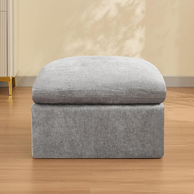 33.5'' Cloud Ottoman for Modular Sofa, Comfy Chenille Upholstered Footrest with Memory Foam, Fully Compressed Packaging, Oversized Ottoman Bench for Living Room or Small Space, Light Grey