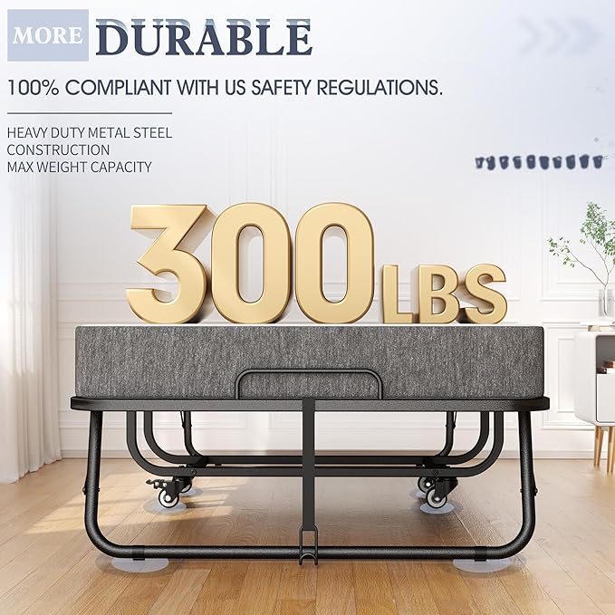 INTERGREAT Folding Bed, 75" x 31" Cot Size Portable Folding Beds for Adults, Metal Foldable Bed on Wheels for Guest, Space Saving Roll Away Beds for Easy Storage