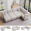 Modular Sectional Sofa with Adjustable Backrest, Large Convertible L/U-Shaped Sleeper Couch for Living Room, Cloud Sofa Bed Modern Reversible Design, Beige