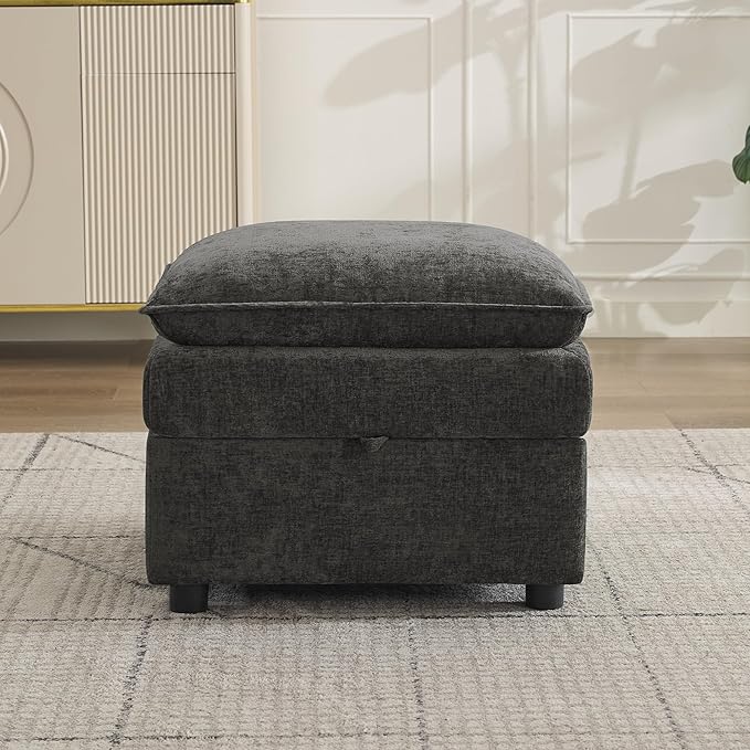 27" Large Square Ottoman with Storage, Modern Upholstered Footrest with Anti-Slip Legs for Couch Coffee Table Living Room, Bedroom, Entryway, Chenille Dark Grey | Upholstered Footrest, Square Ottoman, Footrest, Coffee Table, Couch