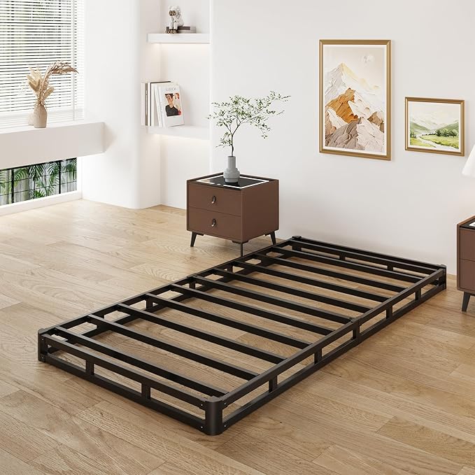 Lutown-Teen 3 Inch Twin Box Spring Low Profile, Heavy Duty Metal Box Spring Twin Bed Base with Fabric Cover, Mattress Foundation, Noise Free, Easy Assembly