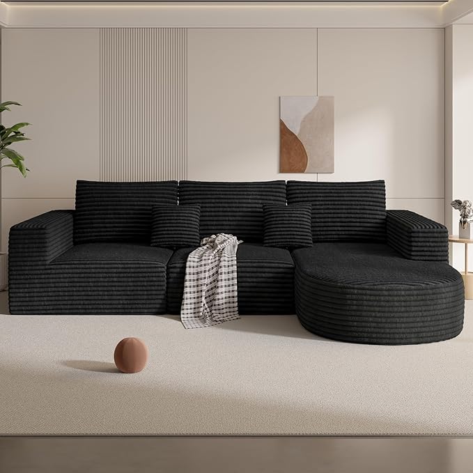 110" Modular Sectional Sofa Couches, Cloud Couches for Living Room, Boneless Sofa with Deep Seat,L-Shape Couch with Chaise,No Assembly Required,Black,1 PCS