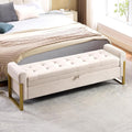 67" End of Bed Storage Bench King Size, Bench for Bedroom Foot of Bed, Upholstered Velvet Storage Ottoman with Gold Legs for Window Living Room, Beige