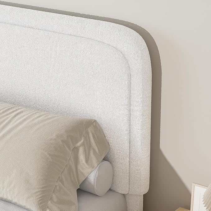 BarnFurin Twin Bed Frames with Headboard,Cloud Boucle Upholstered Platform Bed, Soft Rounded Corners, No Box Spring Needed, Non-Slip and Noise-Free, Easy Assembly, White