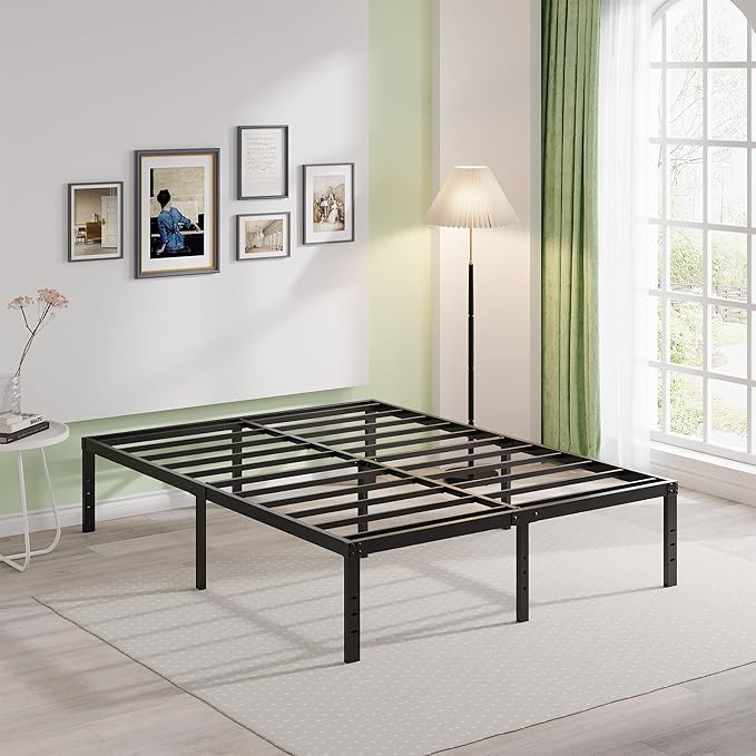 EMODA 18 Inch California King Bed Frames Heavy Duty Tall Metal Cal King Platform with Large Storage Space, No Box Spring Needed, Noise Free, Black
