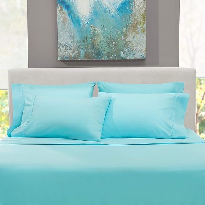 Hearth & Harbor Extra Deep Pocket Sheets - Fits Mattress 18-24 Inches Deep - Extra Deep Pocket Full Size Sets - 6 Piece Full Size - Full - Aqua Blue
