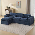 115''Cloud Boneless Sectional Couch, Modular Sectional Sofa Deep Seat with Ottoman, Oversized Upholstered Convertible Comfy 4 Seater Chenille Sofa L Shape Couches for Living Room, Navy