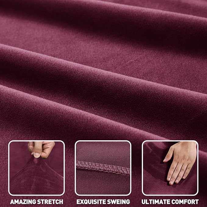 ZNSAYOTX 2026 Soft Velvet Sectional Couch Covers, Luxury Plush Slipcovers with Elastic Bottom for L Shape Sectional Sofa, 2 Pcs Pet Friendly Protector (3 Seat Couch + 2 Seat Chaise, Wine Red)