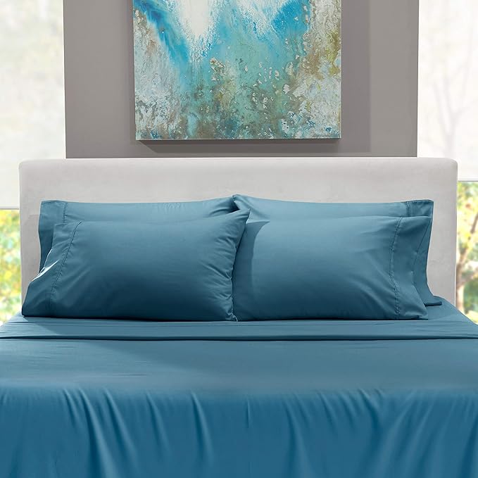 Hearth & Harbor Extra Deep Pocket Sheets - Fits Mattress 18-24 Inches Deep - Extra Deep Pocket Twin Sheets Sets - 4 Piece Twin Size - Blue Heaven