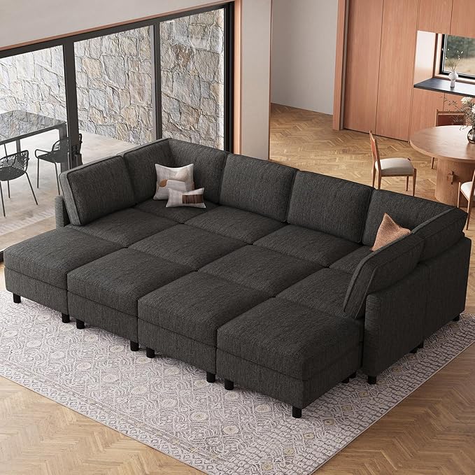 Belffin 110.2" 12 Seats Modular Sectional Sofa Sleeper Sofa Big Washable Sectional Couches for Living Room Comfy Couches with Storage Seat Couch Sofas with Chaise,Dark Grey