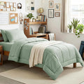 CozyLux Twin XL Comforter Set Sage Green, 5 Pieces Twin Extra Long Bed in a Bag for College Dorm, All Season Bedding Set with Stitch Quilted Comforter, Flat Sheet, Fitted Sheet, Pillowcases