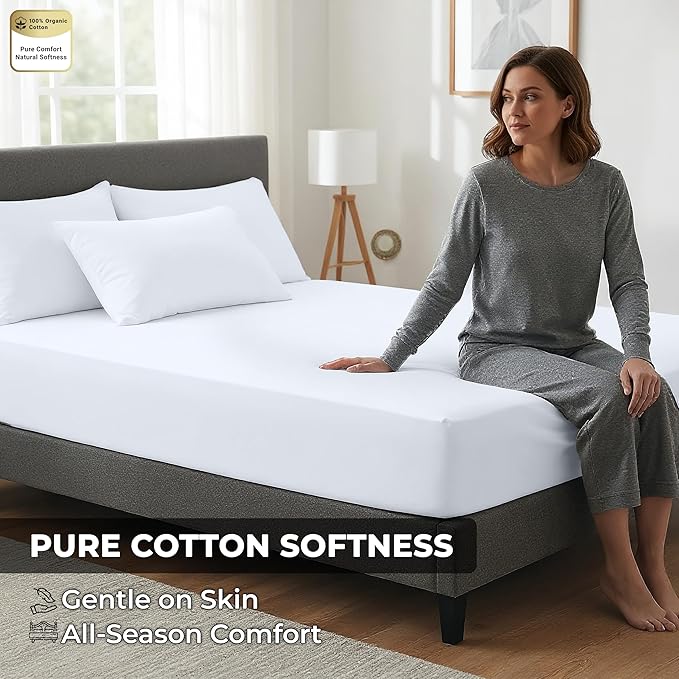 Royale Linens 100% Organic Cotton 2 Pack Fitted Sheet-Percale Weave-Super Soft Deep Pocket Bottom Sheets -White Elastic Sheet King Cal Size - California King Fitted Sheets Only - (72"x84"+15", White)