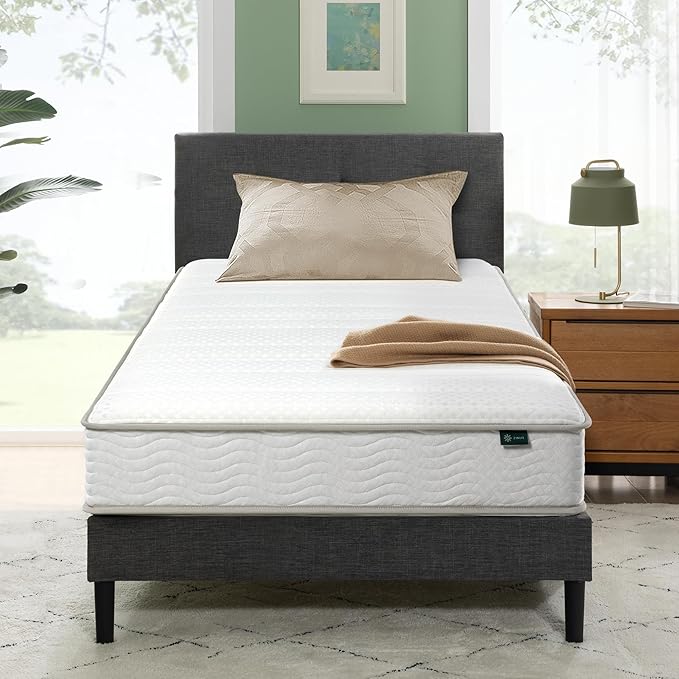 Zinus 8 Inch Foam and Spring Hybrid Mattress [New Version], Twin, Fiberglass Free, Medium Firmness, Durable Support, Certified Safe Foams & Fabric, Mattress in A Box, White