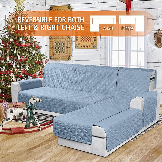 VANSOFY Sectional Couch Covers 100% Waterproof L Shaped Sofa Slipcover 3pcs Reversible Chaise Lounge Cover for Sectional Sofa Furniture Protector Cover for Pets Dog Cat(Small, Azuree)