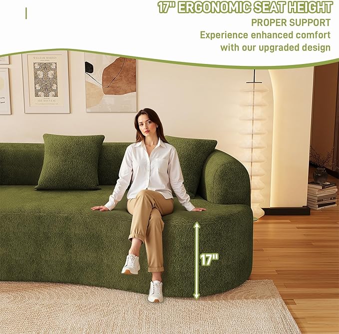 107" Curved Sofa for Living Room, Modern Chenille Cloud Couch Sofa, Luxury Plush Extra Deep 4-Seater Oversized Boucle Couch for Small Spaces, Apartment‌, No Assembly Required, Green