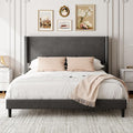 Sismplly Queen Bed Frame with Wingback Headboard, Velvet Upholstered Platform Bed with Wooden Slats, 6.46“ Under Bed Storage, Metal Support, Noise Free, No Box Spring Needed, Gray