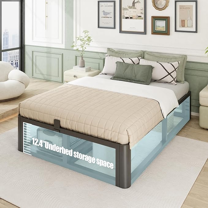 Firpeesy Metal Heavy Duty 14 inch California King Bed Frame with Rounded Corner and Headboard Hole Mattress Retainers 3500 LBS No Box Spring Needed Platform Noise Free Easy Assembly
